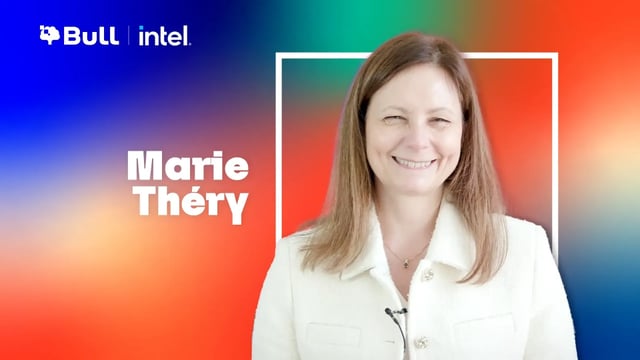 Marie Thery from Intel on a coloured background