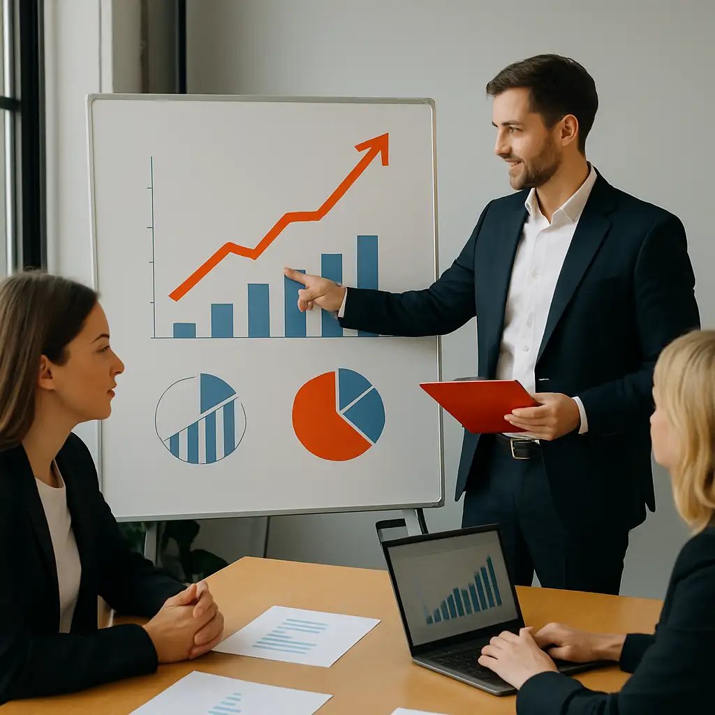 Man discussing Bull services with clients