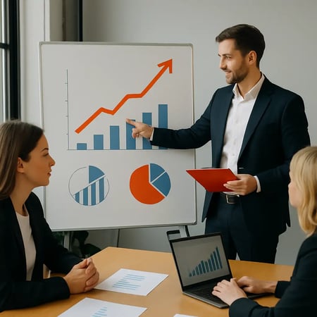 Man discussing Bull services with clients