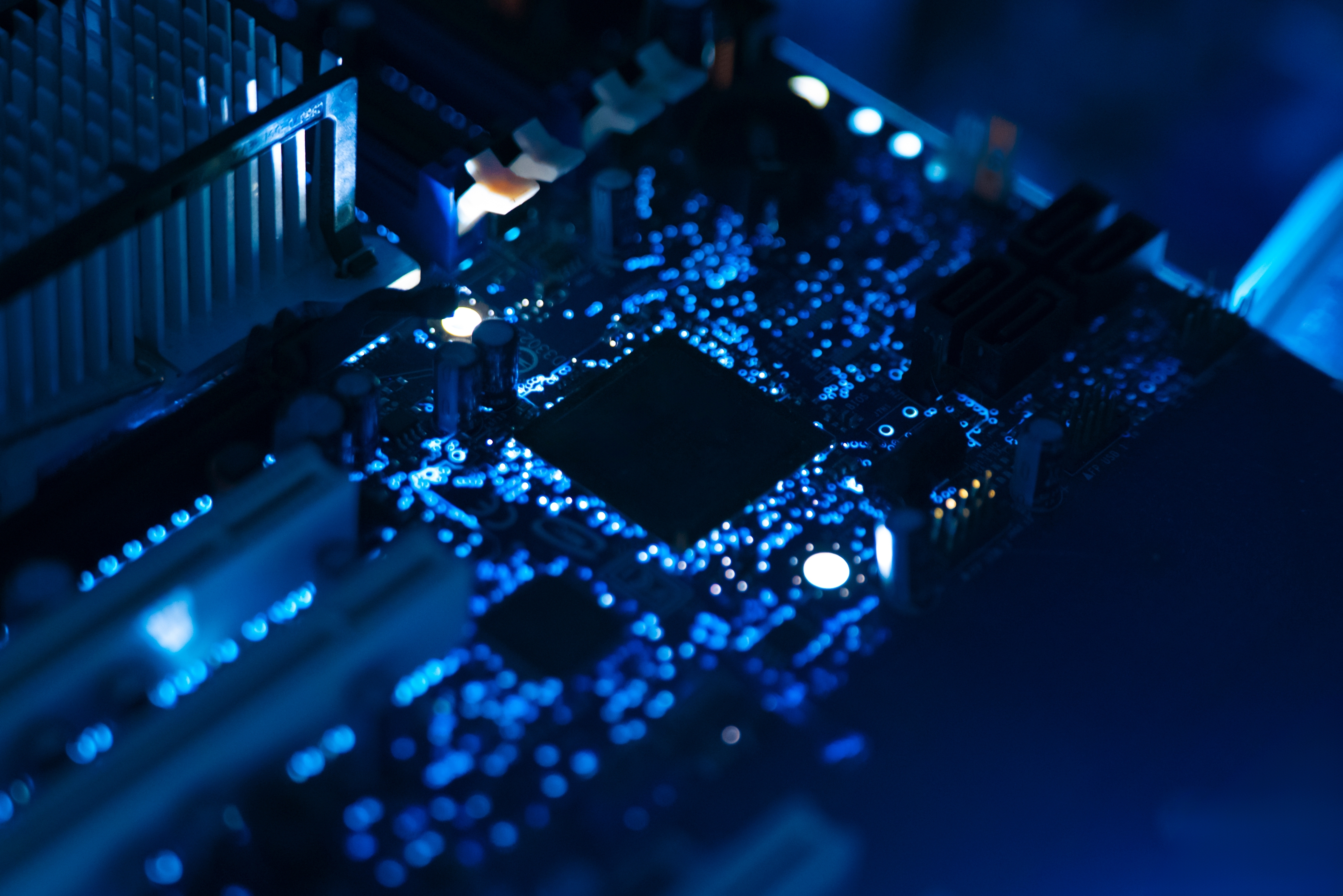 abstract blue image of inside a computer